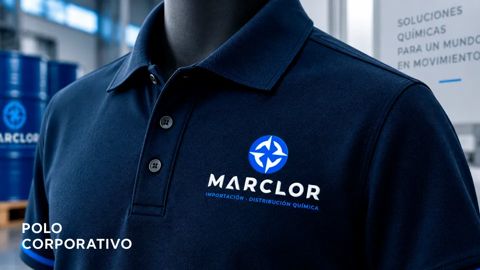 Polo corporativo: Camiseta polo azul oscuro con el logotipo en el pecho
