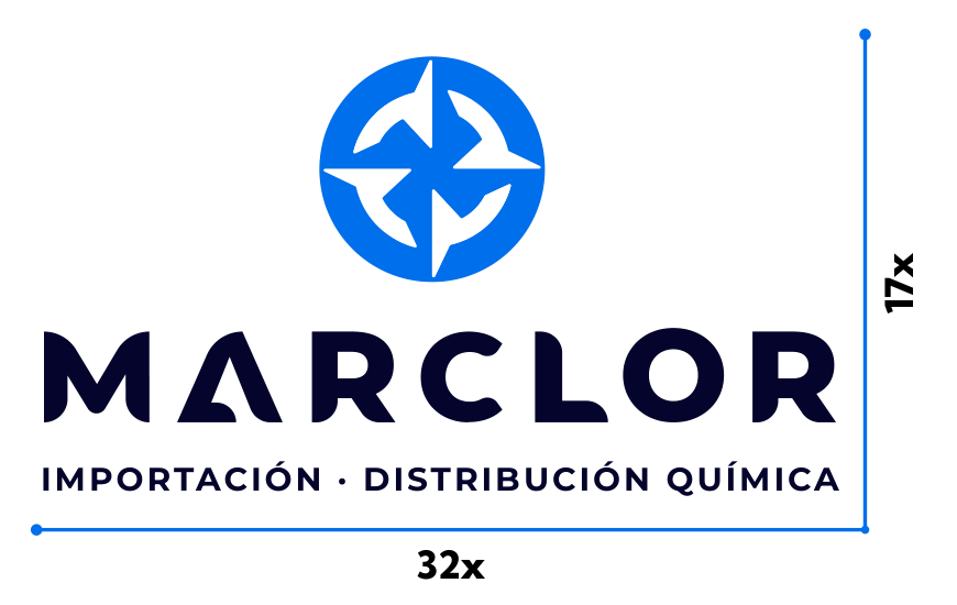 Logotipo completo con cotas de 32x de ancho por 17x de alto