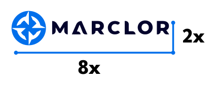 Logotipo horizontal sin tagline con cotas de 8x de ancho por 2x de alto