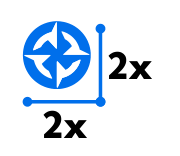 Isotipo con cotas de 2x por 2x